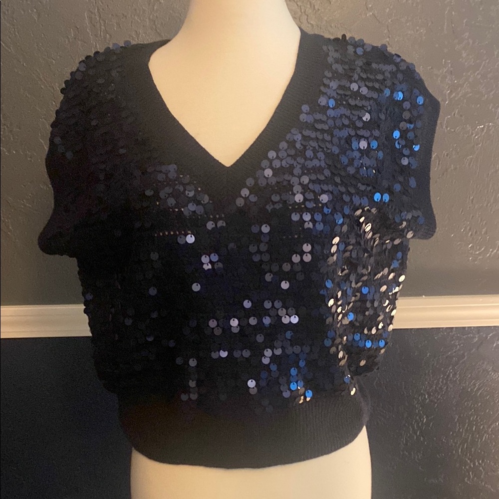 Sequin Navy Sweater Vest
